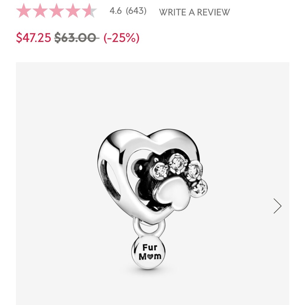 Pandora “Fur Mom” Sparkling Paw Print & Heart Charm